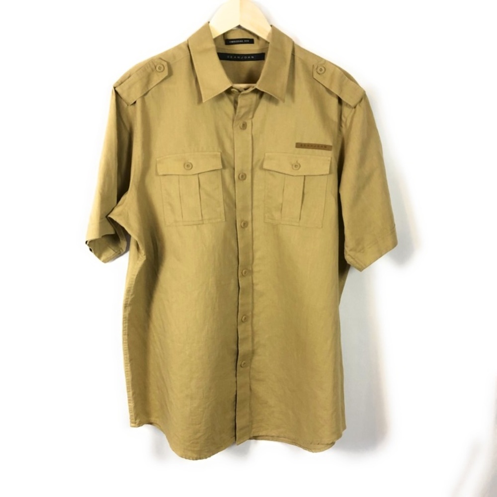 Sean John Men's Sz L Linen Blend Utility Shirt